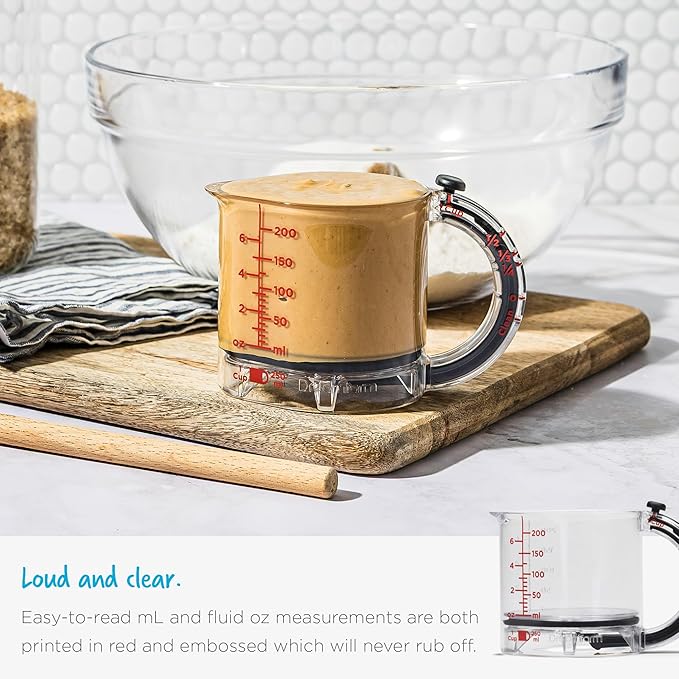 Dreamfarm Upcup All-in-1 Adjustable Measuring Cup, Metric & Imperial Measurements up to 1 Cup - Black/Clear