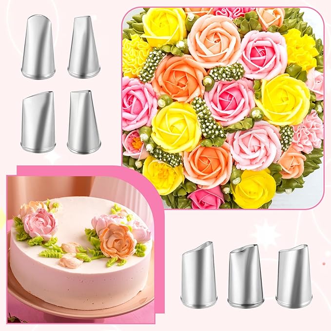 7Pcs Rose Flower Tips Piping Set Petal Icing Tips for Cake Decorating Tip Stainless Steel Cream Icing Piping Tip Fondant Rose Nozzle Pastry Tools