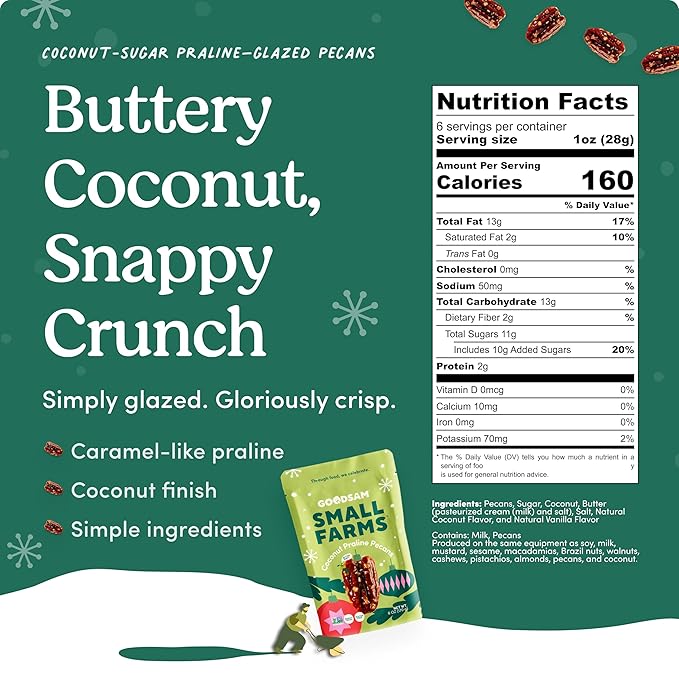 GoodSAM Coconut Praline Pecans | Holiday Snack | Non-GMO | Gluten-Free | Direct Trade | Supporting Small Family Farms | 6oz Pack of 2