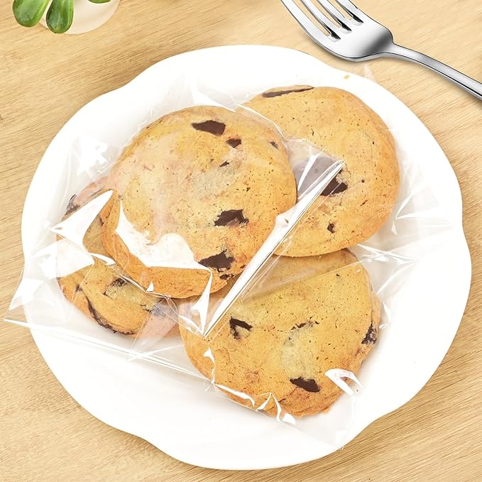 Wowfit 200 Count 4x4 Inch Clear Cellophane Plastic Bags, Resealable Self-Sealing Cello Bags Good for Individual Cookies, Decorative Wrappers, Party Favors, Candy and More
