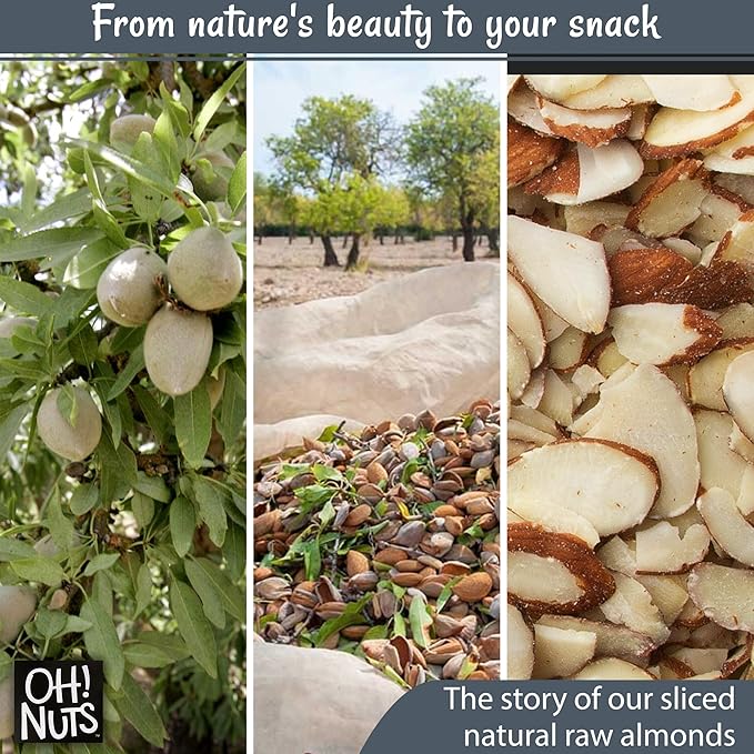 Oh! Nuts Almonds Natural Sliced - Raw - 100% Natural - 2 lb - High-Protein Almond Slices - Packed in New York Zip-Seal Bag for Exceptional Freshness