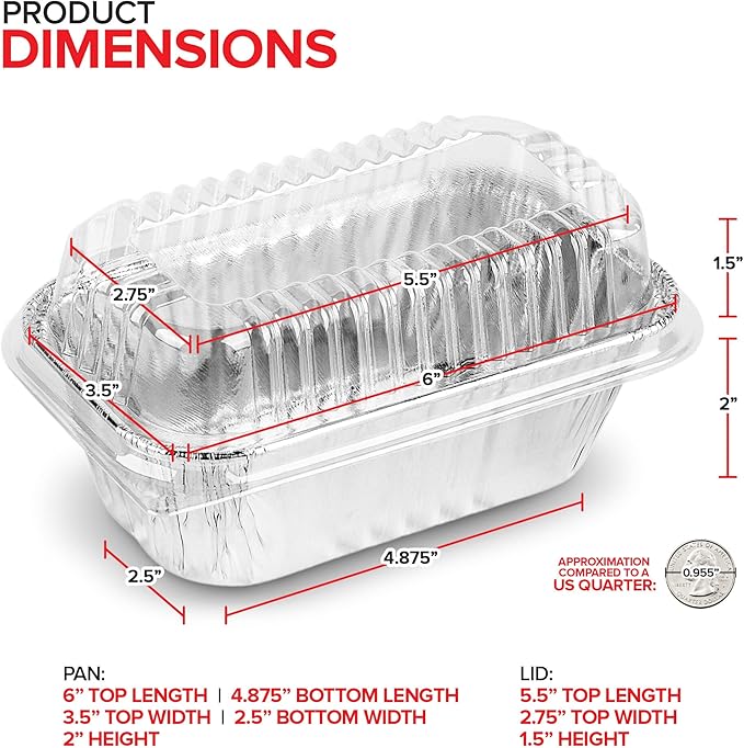 Stock Your Home Disposable Aluminum Mini Loaf Pans with Lids, 1 lb (50 Pack) New & Improved Plastic Dome Lid Foil Baking Tins, Tin Pans for Cake, Bread, Holiday Baked Goods Packaging