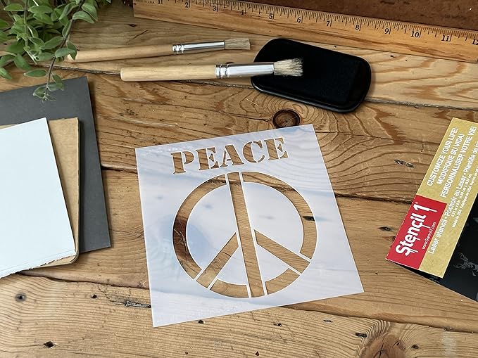Stencil1 Peace Sign Stencil – Reusable Winter Template for DIY Crafts, Holiday Decor, Painting on Wood, Fabric, Cards & More - 5.75" x 6"