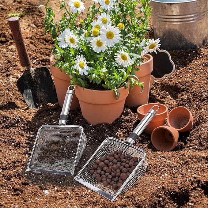 4 Pcs Gardening Soil Sifter, 5" W-Shape Garden Sieve Sifter with Handle (2/2.8/3.8/5 mm Mesh), Portable Gardening Sifter for Gradening Sand Soil Dirt Compost