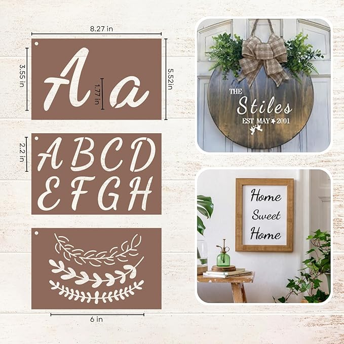 Stencils for Painting, 45 Pack, 8.27x5.52 Inch, Reusable Plastic Large Letter Stencils for Painting on Wall, Wood, Fabric, Rock, Chalkboard, Signage, Art Projects