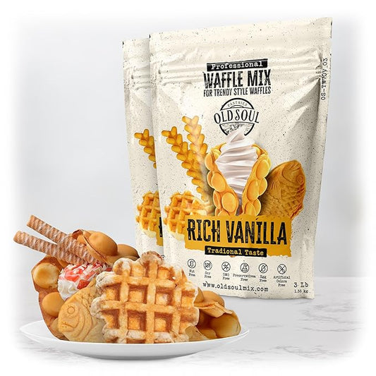 OLDSOUL Trendy Waffle & Pancake Mix | Bubble Belgian Cone | Natural Ingredients | Easy Preparation | Reach Vanilla Flavor (6 Lbs)