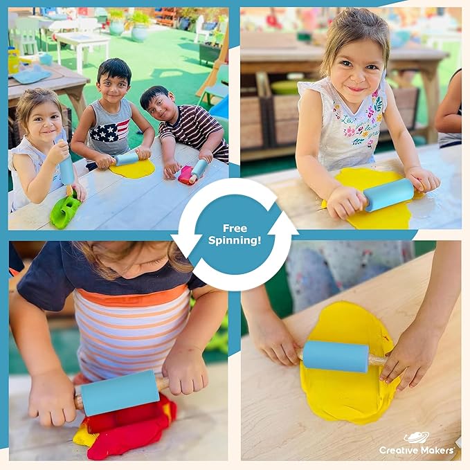 Small Rolling Pin for Kids, Non-Stick Silicone Surface with Wooden Handles for Play Dough and Baking Rolling Pin (Sky Blue)