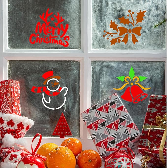 24 Pcs Christmas Stencils for Crafts Reusable, 3x3in Christmas Snowflake Stencils for Painting on Wood, Winter Holiday Templates for Greeting Cards, Crafts Ornaments Wall Window Door DIY Decoration