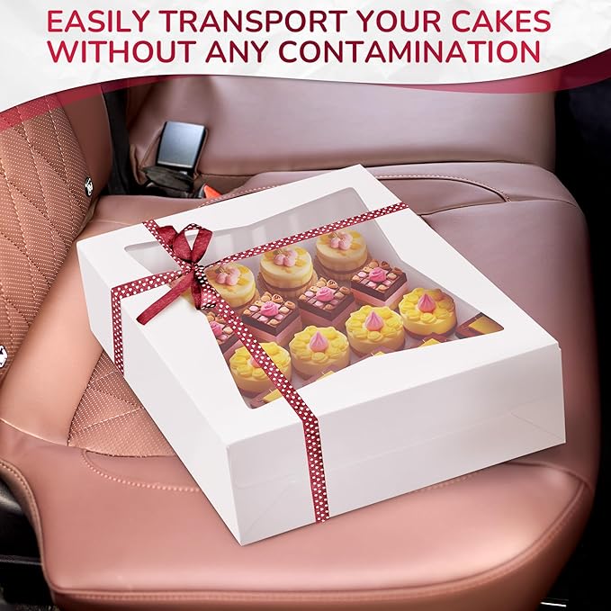 NADOBA 10 Pcs Half Sheet Cake Box Rectangle Set – Durable 19x14x4 In Cardboard Boxes with Window, Flip Top, White Bakery Boxes for Cookies, Cupcakes, Macarons – Recommended for Cake Boards and Stands