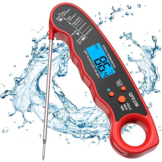 Digital Meat Thermometer Instant Read Meat Thermometer Food Thermometer for Grill and Cooking with Backlight & Calibration, Perfect for Grill, Smoker, Turkey, Candy Making by QPEUIM