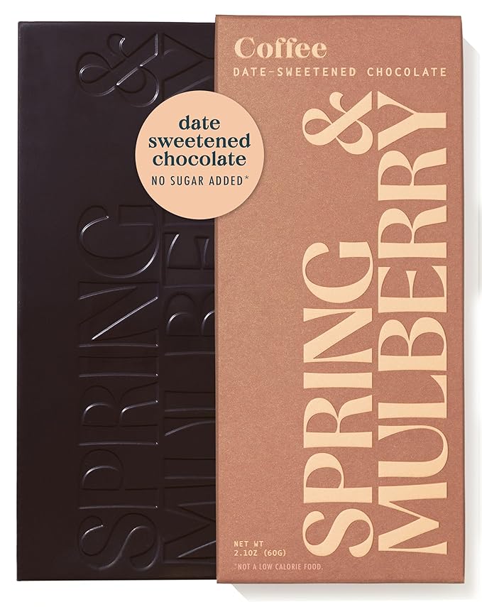 Spring & Mulberry Dark Chocolate Bars - Refined Sugar Free Dark Chocolate Sweetened with Dates - Coffee 12 Pack