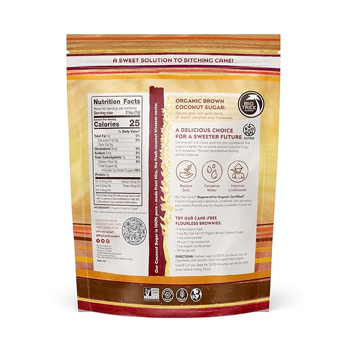 Big Tree Farms Organic Brown Coconut Sugar - Coconut Palm Sugar, Unrefined, Fine Crystals, Cane Sugar Replacement, Coconut Blossom Nectar, Vegan, Perfect for Baking - 16 Oz (Pack of 3)