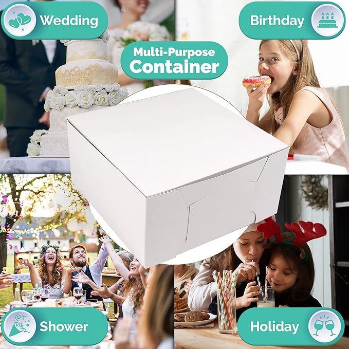 O’Crème Cake Boxes – White Bakery Boxes – 6 x 6 x 5 Inch Pastry Containers – Kraft Bakery Boxes for Holding and Displaying your Pastries - Pack of 5