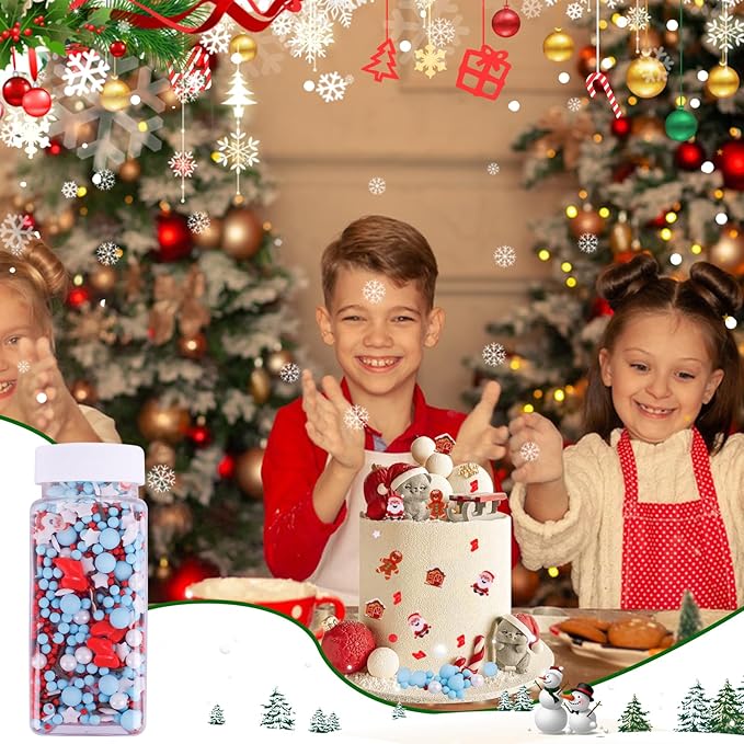 Christmas Sprinkles Holiday Cake Sprinkles Edible Blue White Red Sprinkle Winter Snowman Gingerbread House Frozen Sprinkle Pearls Sugar Jimmies mix for Cookie Baking Cake Decoration 3.5 Oz