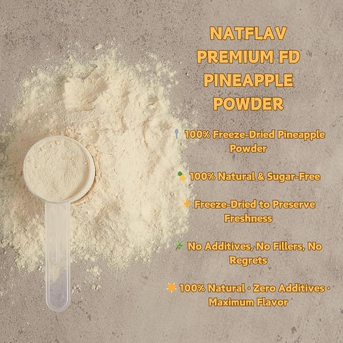 NAT FLAV Freeze Dried Pineapple Powder – 100% Natural, No Added Sugar, No Preservatives | 10.5oz | Pure Tropical Flavor for Smoothies, Baking & More | Non-GMO & Vegan Friendly