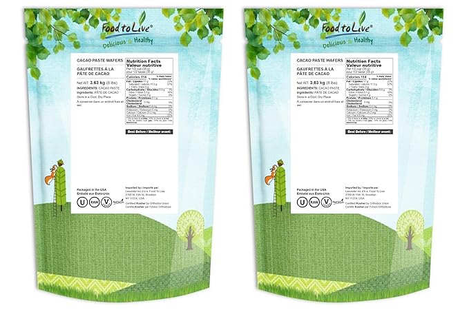 Food to Live Cacao Paste Wafers, 16 Pounds - Premium Raw Cacao Liquor, Pure, Unsweetened, Vegan, Bulk. Rich in Antioxidants, Essential Minerals. Perfect for Homemade Desserts, Chocolate Bars