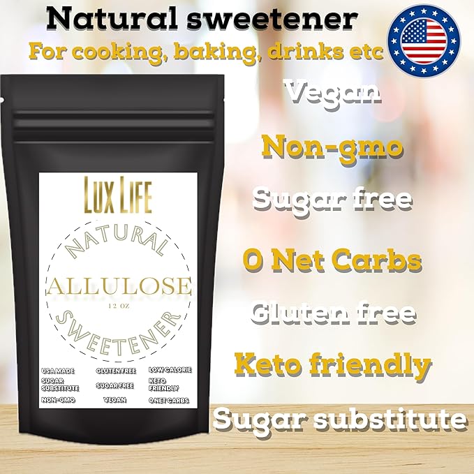 Lux Life Organic Sweetener - Great Low Carb Sweetener for Baking and Keto Sugar Substitute. Natural, Gluten Free, Non GMO and Zero Calorie. (12oz, Allulose)