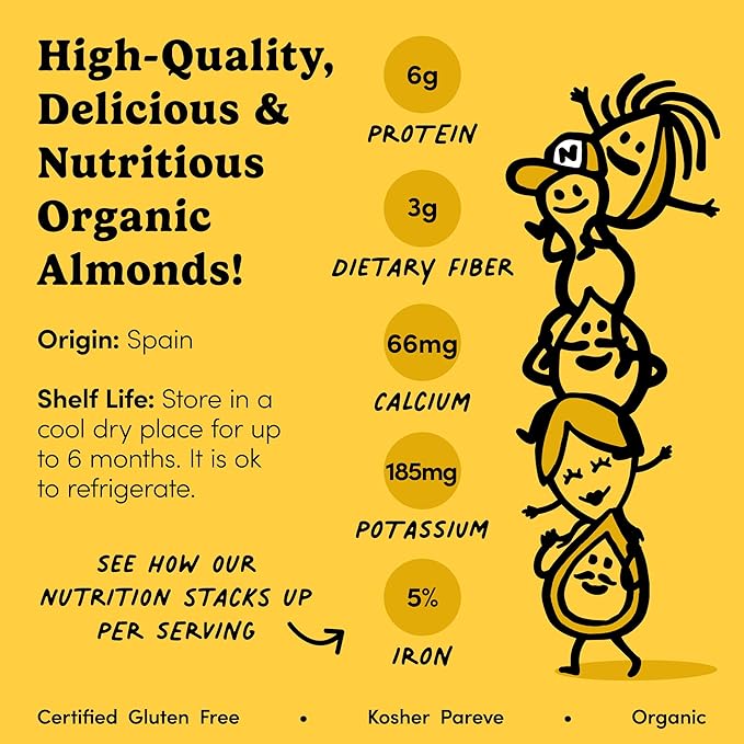 Nuts.com – Organic Almonds (Raw, No Shell) – 2 Lb Bag, Healthy Snack for Adults & Kids, Delicious Nutty Flavor – High Protein & Keto Friendly Food – Vegan, Gluten-Free & Kosher Pareve
