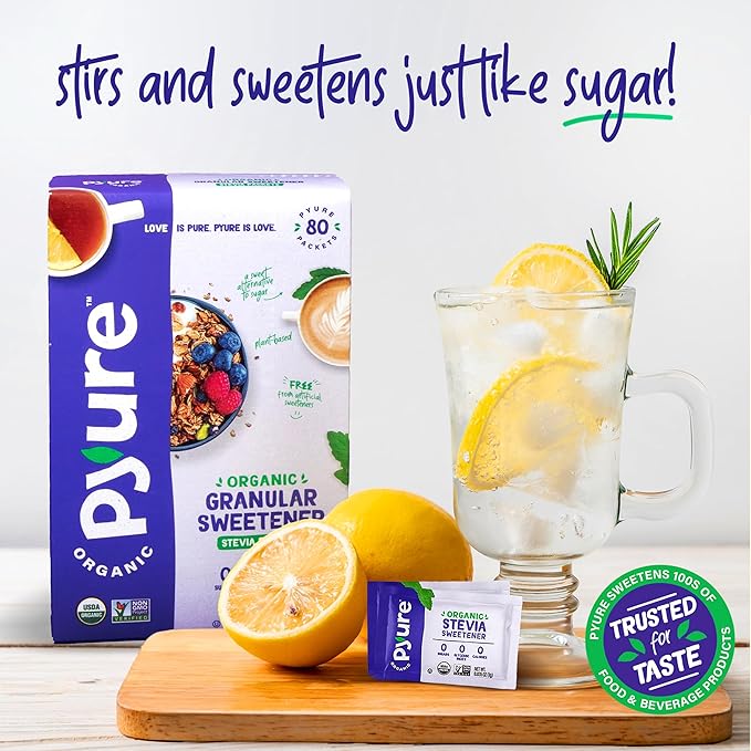Pyure Organic Stevia Packets | Zero Calorie Sweetener for Coffee, and Baking | Granulated Stevia Sugar Substitute | Plant-Based, Keto, Diabetic & Paleo Friendly | USDA Organic, Non-GMO | 40 Packets