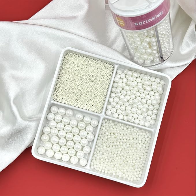 Sprinkles, Sprinkles for Cake Decorating 4 Sizes, 7.7 Oz Pearl White Sprinkles for Baking Cake Cupcake Ice Cream Chocolate Cookie Decorating Celebrations Wedding Shower Party