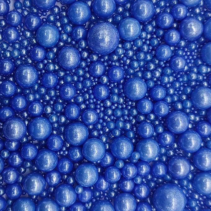 Edible Royal Blue Sugar Pearls Sprinkles Candy Mix Size Pearls Cake Decorations Cupcake Toppers Decorating Perfect for Wedding Party Valentine Christmas Supplies 4.58OZ