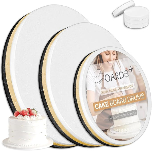 BOARDS+ 9 Pack Cake Drums 8, 10 & 12 Inch in White, Black & Gold Color | 1/2" Thick CakeBoard Circle Rounds + Free Prop Up Tools | Fully Greaseproof, Sturdy for Heavy/Tiered Cakes