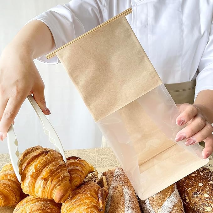 BIUBIU 25ct 5.1x4.3x11inch Thicker Paper Bread Bags for Homemade with Window & Tin Tie Tab Lock - Ideal for Sourdough Bread, Bakery, Baked Goods, Pastry & Cookie Packaging, Brown Kraft, Gift Giving