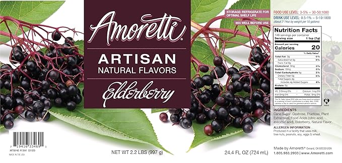Amoretti - Natural Elderberry Artisan Flavor Paste, 8 oz, Perfect For Ice Cream, Beverages, Cakes, and more, Preservative Free, Vegan, Gluten Free, No Artificial Sweeteners, Highly Concentrated