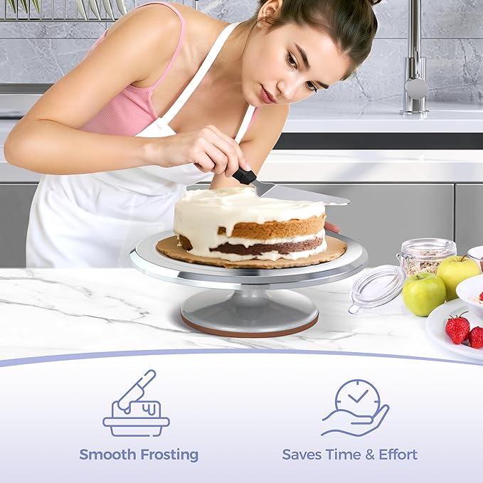 Cake Turntable, Ohuhu Aluminium 12'' Cake Decorating Kit Supplies Rotating Stand Revolving Spinner with 2 Icing Spatula 3 Comb Smoother Christmas Gifts