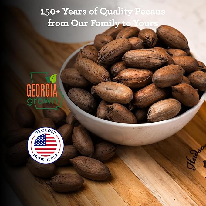 HUDSON PECAN: Georgia Grown Pecans, Classic In-Shell. Family-Owned, Premium Southern Unshelled Nuts. Slightly Sweet Flavor (Gluten-Free, Kosher, Keto Snack, Salad Topping or Baking Ingredient), 5lb Bag