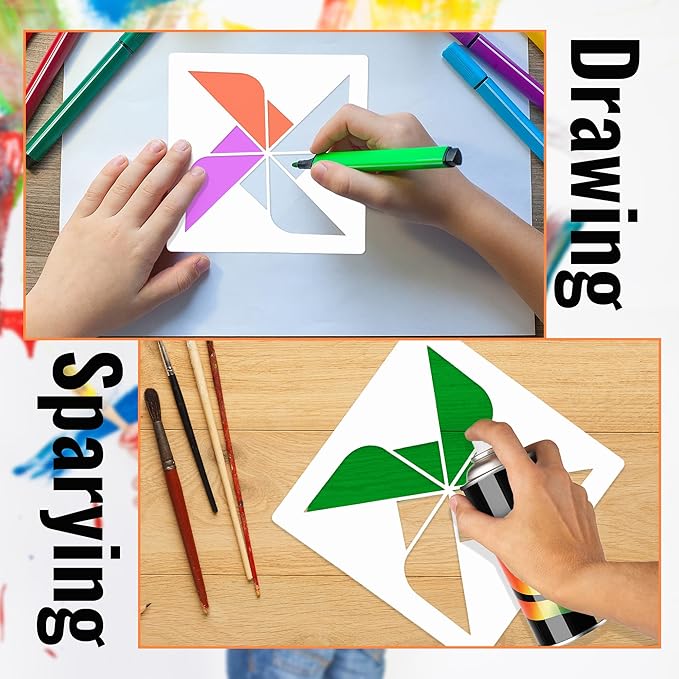 Large Stencils Painting 8 PCS Plastic Windmill Reuseable Stencils Deco for Painting Spraying Drawing on Wall Wood Flag Paper