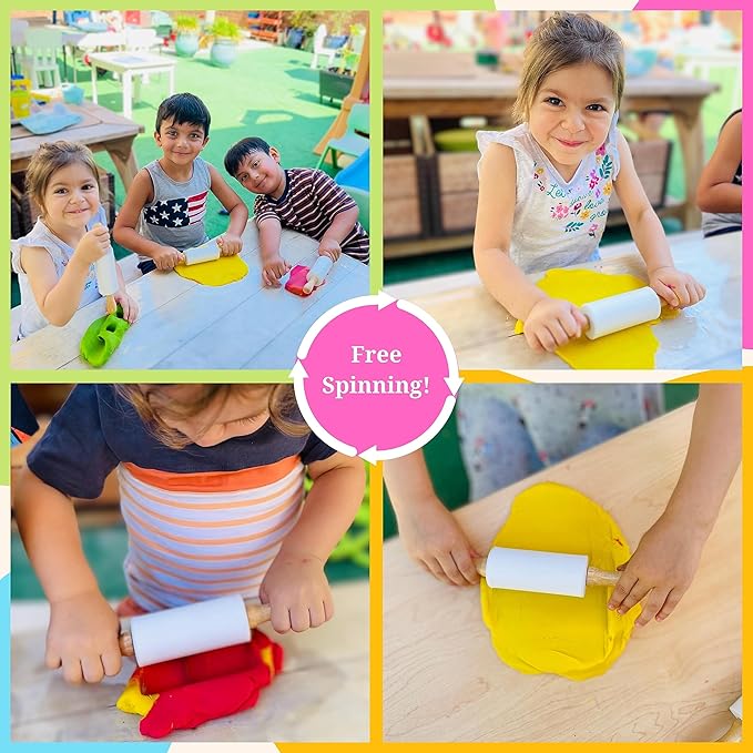 Small Rolling Pin for Kids, Non-Stick Silicone Surface with Wooden Handles for Play Dough and Baking Rolling Pin (9in, White)