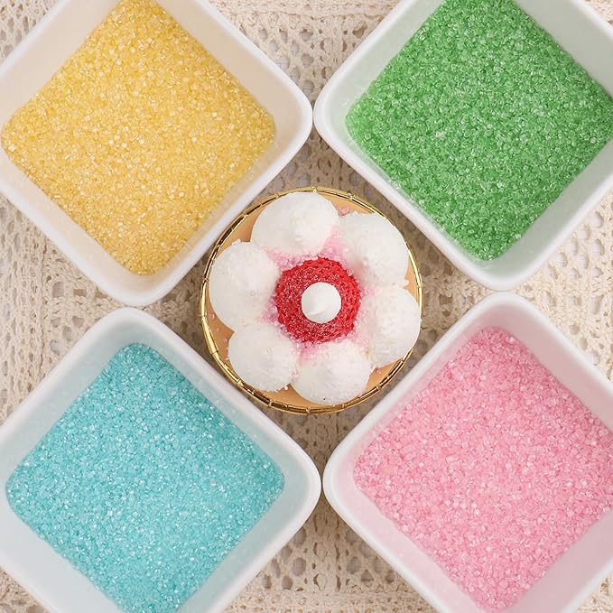 Sanding Sugar Pastel Sprinkles for Cake Decorating, 4 Colors Sparkling Green Yellow Pink Blue Decorating Coarse Sugar Crystals Sprinkles for Cake Cupcakes Cookie Ice Cream Baking Topping