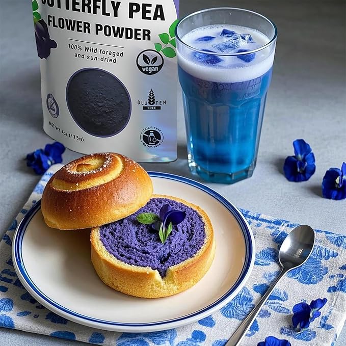 Butterfly Pea Flower Powder 4oz | Natural Blue Food Coloring for Drinks, Baking, Smoothies | Vegan, Non-GMO, Gluten-Free, No Additives