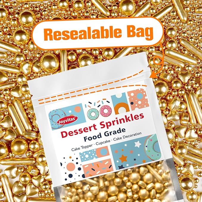 Gold Pearl Heart Sprinkles, Pearls Sprinkles For Cake Decorating, 150g/5.29oz Mix Size Sugar, Donuts, Cakes, Wedding Party, Christmas Supplies, Foodgrade Decorating, Edible Pearls