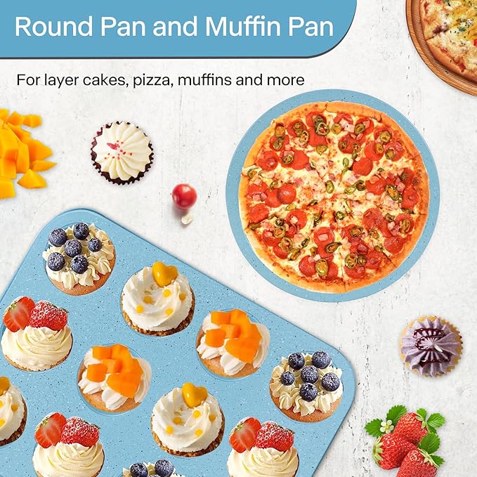 Blue Bakeware Set, 6-Piece Nonstick Baking Pans Set, Carbon Steel Oven Bakeware for Holiday Cookies & Festive Baking Gifts