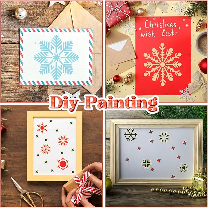6 Pack Christmas Snowflake Stencils for Crafts, 8 Inch Reusable Snowflake Drawing Painting on Wood, Winter Holiday Snow Flake Stencils Template for Christmas Xmas Window Wall Home Decor