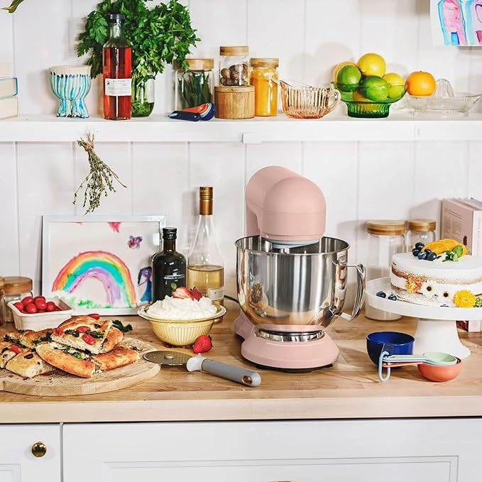Beautiful 5.3 QT Stand Mixer w/Tilt-Head Design, Stainless Bowl, 300-Watt Power, 12-Speed Control, Includes Beater, Dough Hook, Whisk, Splash Shield (Rose)