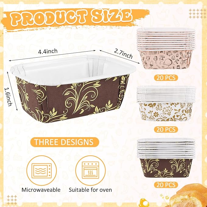 Tessco 60 Pcs Loaf Pan Liners Paper Loaf Pans Disposable Baking Loft Pans Rectangle Paper Baking Loft Mold for Bread Cake, Microwave Oven Freezer Safe(4.4 x 2.7 x 1.6 Inch)