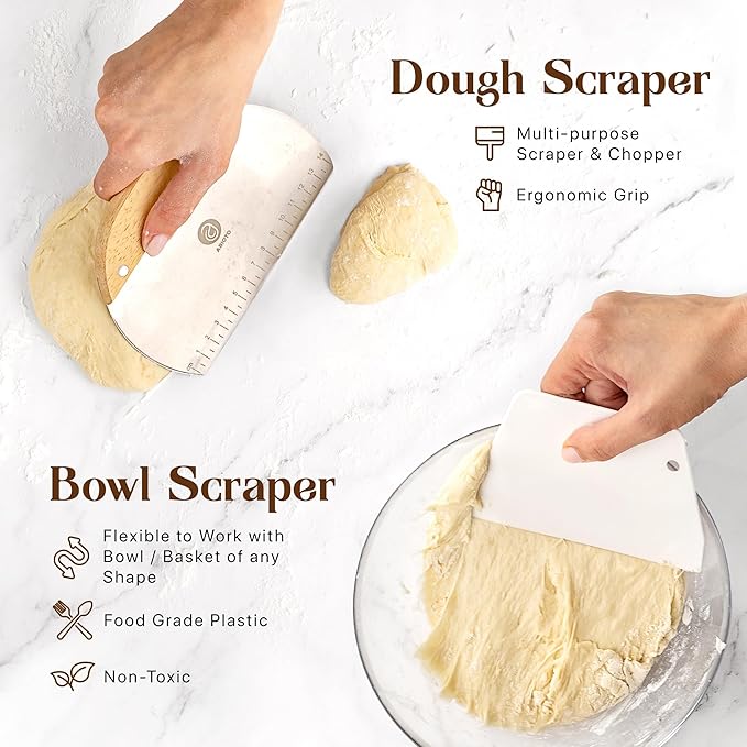 Sourdough Bread Making Kit with 9" Round & 10" Oval Bannetons, 24 oz Starter Jar & Serrated Bread Knife – Complete Artisan Sourdough Kit with Lame, Whisk, Scrapers, Slings, Mat, Spatula & Cloth Covers