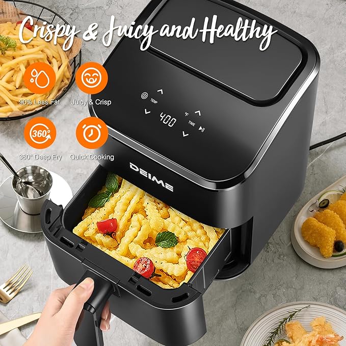 DEIME Air Fryer 3 Qt, Small Airfryer Digital Space Saving Compact, Bake, Reheat, Roasts for Quick Easy Meals, Mini Compact & Quiet, Nonstick & Dishwasher Safe Basket (Black+TR)