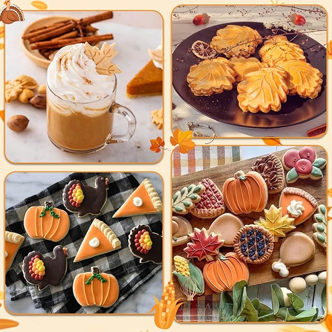 Lezmarket 20Pcs Fall Thanksgiving Cookie Cutters Set, Holiday Cookie Cutters Stainless Steel Baking Supplies for Thanksgiving Cookie Sandwich - Pumpkin Maple Leaf Flower Squirrels Turkey Corn