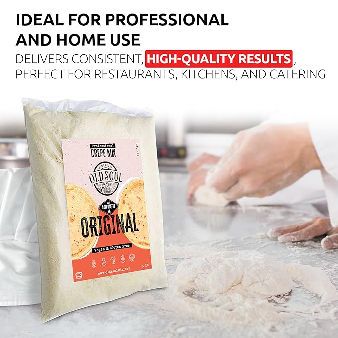 OldSoul Professional Crepe Mix | Original Dough Mix | Classic Flavour | 5 Lbs | 36 Crepes (5 Lbs, Gluten Free & Vegan)