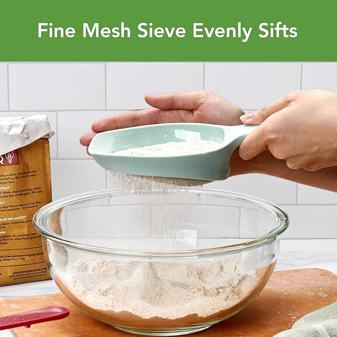 Tovolo Scoop & Sift, Ergonomic Fine Mesh Sieve Flour Sifter, Easy Scoop 1 Measuring Cup, Dishwasher-Safe Baking Tool for Dusting & Aerating, Blue Haze