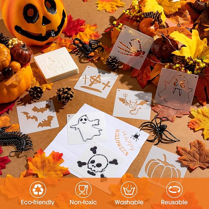 66 Pcs Small Stencils for Crafts Reusable 3 Inch Stencils for Painting on Wood DIY Craft Paint Template for Wall Home Decor Card Rock Canvas Drawing Holiday Ornament(Witch)