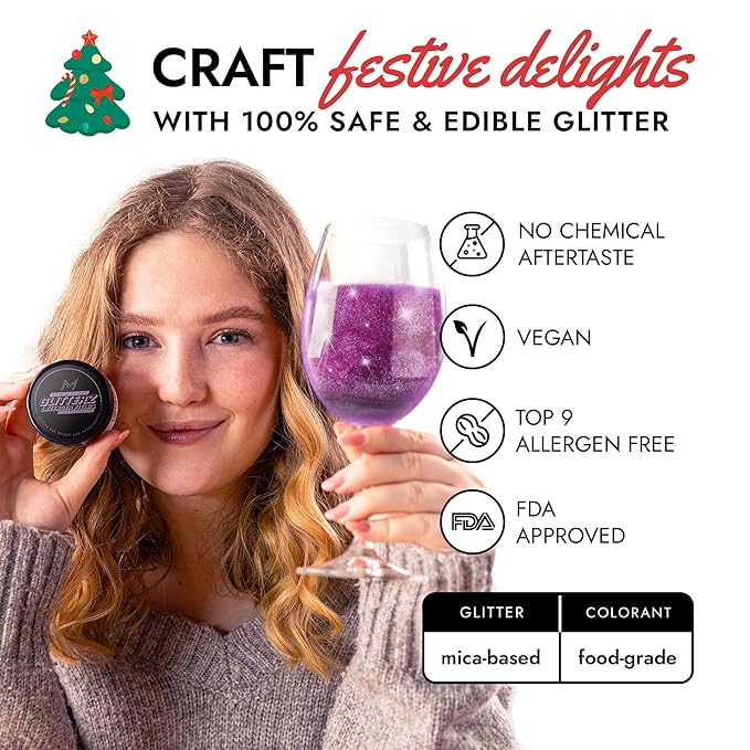 MONÉGASQUE Lavender Purple Edible Glitter for Drinks 10g – Edible Glitter for Cakes & Cocktails – Cocktail Drink Shimmer Flakes – Christmas Food Decorating Sprinkles & Cake Decorations Spray Dust