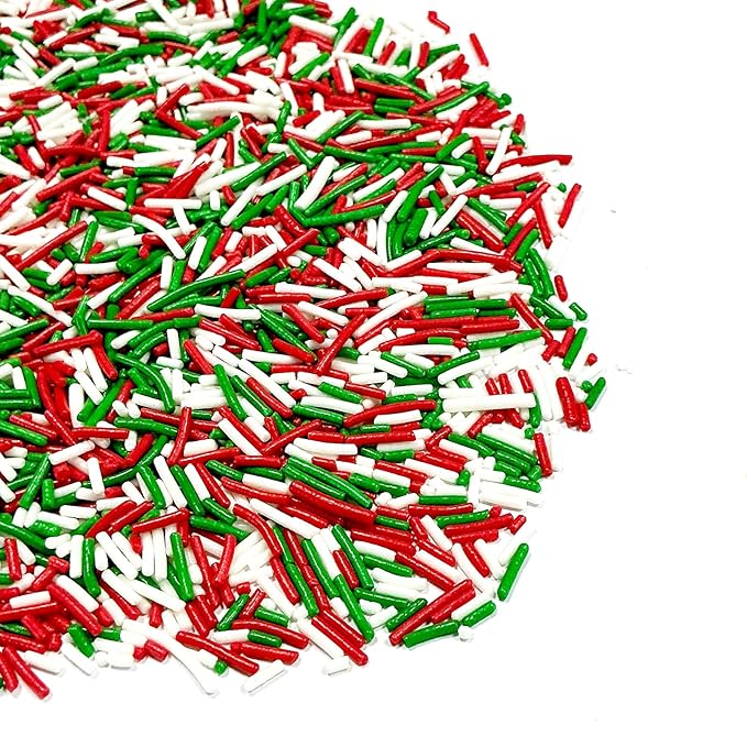 Homipooty Christmas Sprinkles for Cake Decorating 100g/3.5oz Mix of Red White and Green Holiday Sprinkles Jimmies for Cupcake Toppers Cookie Ice Cream Decorations Celebrations