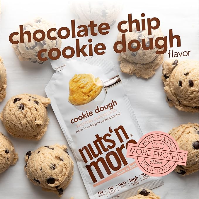 Nuts 'N More Cookie Dough Snack Packs - High Protein Peanut Spread, All-Natural, Low Carb, Low Sugar, Gluten Free, Non-GMO, with Omega-3s and Antioxidants (1.10oz Packets, 10-Pack)
