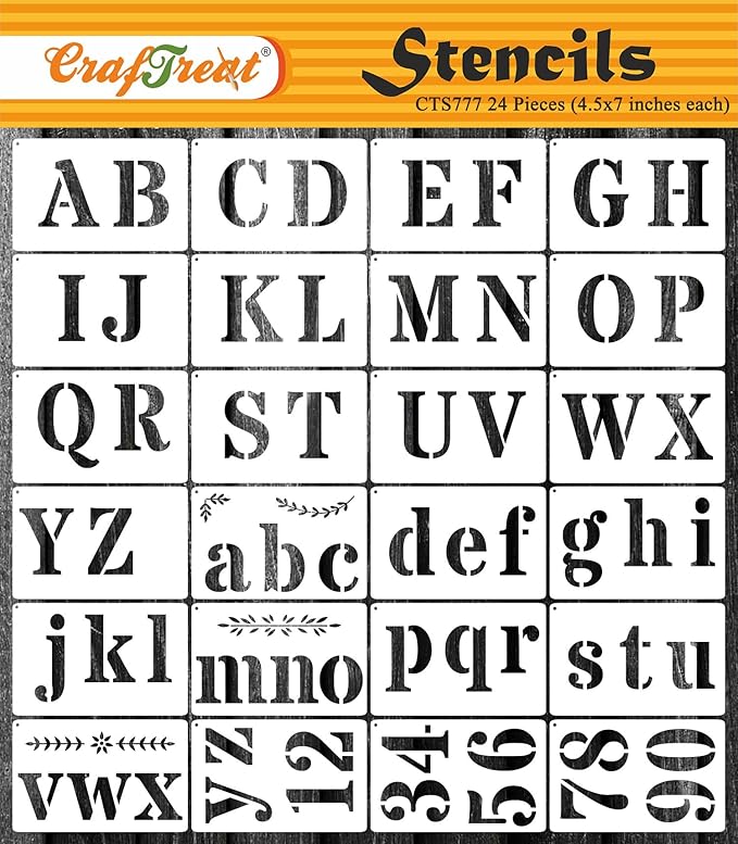CrafTreat 24 Pcs Bold Font Calligraphy Stencils (4.5x7 Inch Each), Letter & Number Stencils for Wood, Fabric, Glass & Paper, DIY Crafts & Personalization