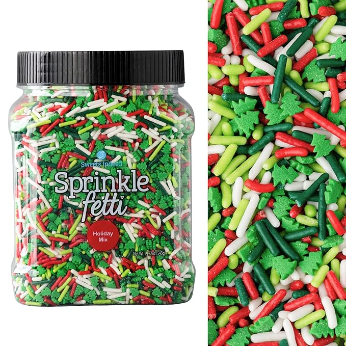 Sweets Indeed Bulk Christmas Sprinkles – 1.2 lb Bulk Jar | Holiday Red, Green & White Sprinkle Blend for Cookies, Cakes, Cupcakes & Bakeries